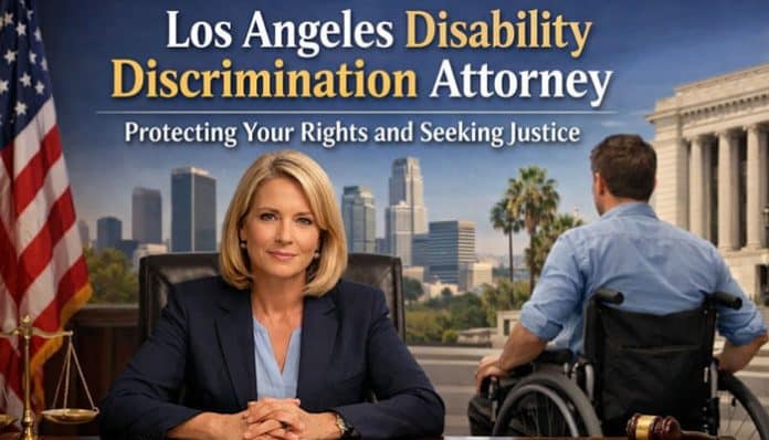 An empathetic Los Angeles Disability Discrimination Attorney providing legal support to a client in a wheelchair, ensuring justice and fairness.