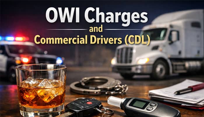 OWI Charges and Commercial Drivers (CDL) - My Legal Opinion - My Legal Opinion What Is an OWI Charge? Understanding OWI charges for commercial drivers (CDL), with a breathalyzer, truck, keys, and handcuffs, illustrating the severe penalties for impaired driving.