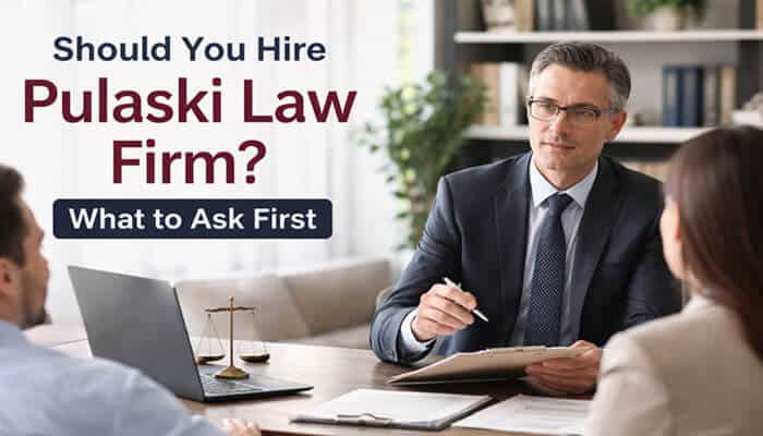 Should You Hire Pulaski Law Firm? What to Ask First - My Legal Opinion - My Legal Opinion Is Pulaski Law Firm Legitimate? A professional meeting between clients and a lawyer, showcasing the essential questions to ask before hiring Pulaski Law Firm. This image highlights the firm's reputation and client-focused approach to legal services.