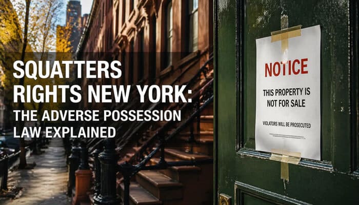 Squatters Rights New York: The Adverse Possession Law Explained - My Legal Opinion - My Legal Opinion Squatters Rights New York: Adverse possession law explained with a Not For Sale sign on a building door.