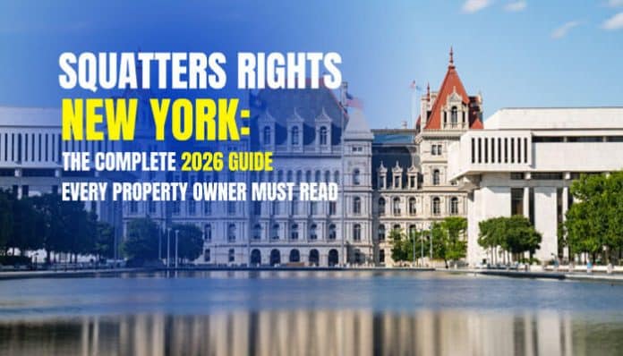 Squatters Rights New York guide header showing New York State Capitol and legislative buildings reflecting legal framework and property protection information