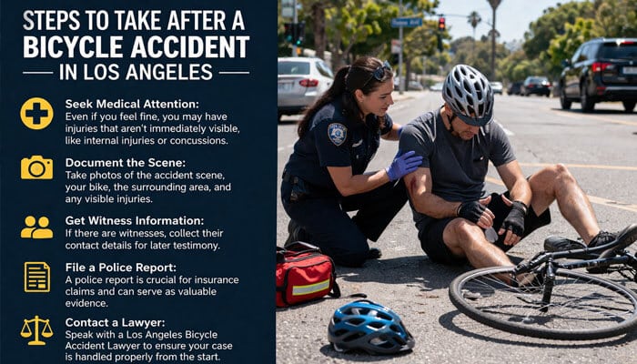 Steps to Take After a Bicycle Accident in Los Angeles - My Legal Opinion - My Legal Opinion Steps to take after a bicycle accident in Los Angeles with police involvement and legal guidance from a Los Angeles Bicycle Accident Lawyer.
