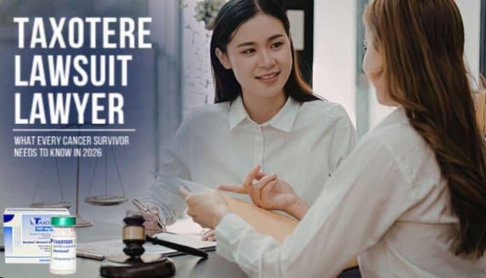 Taxotere Lawsuit Lawyer consulting a cancer survivor about legal claims related to chemotherapy drug docetaxel causing epiphora, canalicular stenosis, and permanent eye injury compensation cases