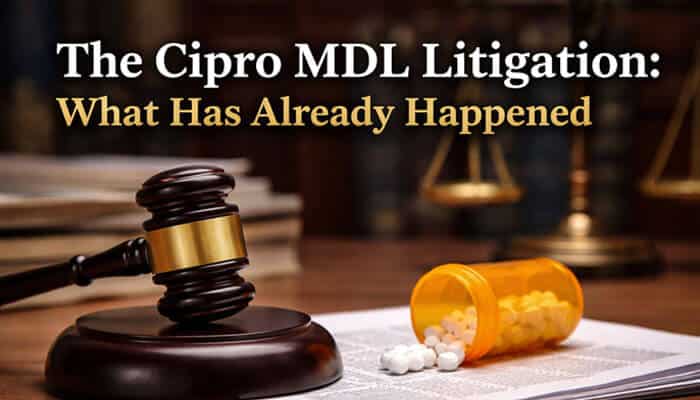 The Cipro MDL Litigation: What Has Already Happened - My Legal Opinion - My Legal Opinion Cipro Lawsuit Statute of Limitations: Gavel, pill bottle, and legal documents representing the ongoing Cipro MDL litigation. This litigation addresses the legal claims of patients suffering from severe side effects of Cipro, with the statute of limitations playing a key role in determining eligibility to file claims.