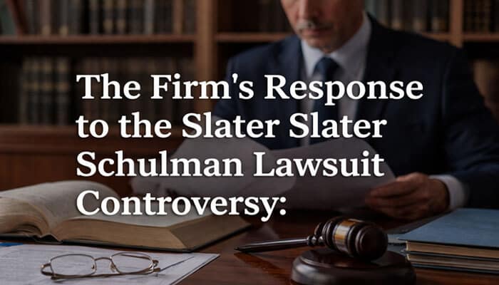 The Firm's Response to the Slater Slater Schulman Lawsuit Controversy: - My Legal Opinion - My Legal Opinion Attorney reviewing documents at desk with gavel and law books, visually representing the Slater Slater Schulman Lawsuit firm response and related legal controversy.