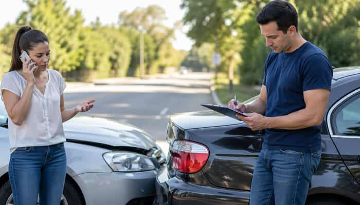 Ways to Minimize the Impact of an Accident on Your Record - My Legal Opinion - My Legal Opinion Two drivers exchanging info after an accident, reflecting on how long does an stays on your record.