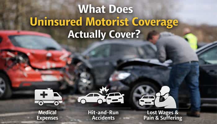 What Does Uninsured Motorist Coverage Actually Cover? - My Legal Opinion - My Legal Opinion Is Uninsured Motorist Coverage Required in Georgia educational accident scene showing a multi-vehicle crash with emergency response context, illustrating uninsured motorist coverage benefits such as medical expenses, hit-and-run protection, lost wages, and pain and suffering compensation under Georgia auto insurance law.