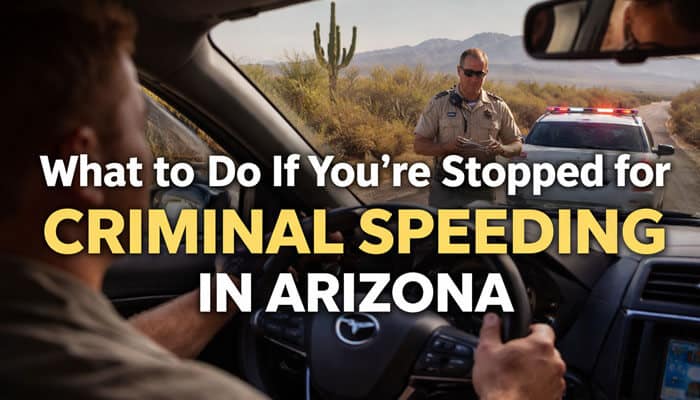 What to Do If Youre Stopped for Criminal Speeding Arizona - My Legal Opinion - My Legal Opinion Criminal Speeding Arizona: A driver being stopped by a police officer for criminal speeding in Arizona, a Class 3 misdemeanor under ARS § 28-701.02. This visual highlights the steps to take if stopped, including remaining calm, avoiding admissions of guilt, and understanding the potential legal consequences of criminal speeding.