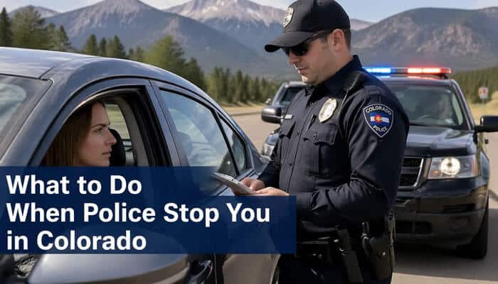 What to Do When Police Stop You in Colorado - My Legal OPinion - My Legal Opinion Colorado police officer checking driver’s information during a roadside stop with mountains in background, visually representing questions about citizens’ legal rights and procedures — focusing on whether Colorado requires identification during stops and addressing the topic ‘Is Colorado a Stop and ID State’ under state stop‑and‑identify law research.