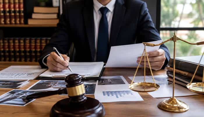 Lawyer reviewing case documents and evidence for Truck Accident Attorneys handling injury claims
