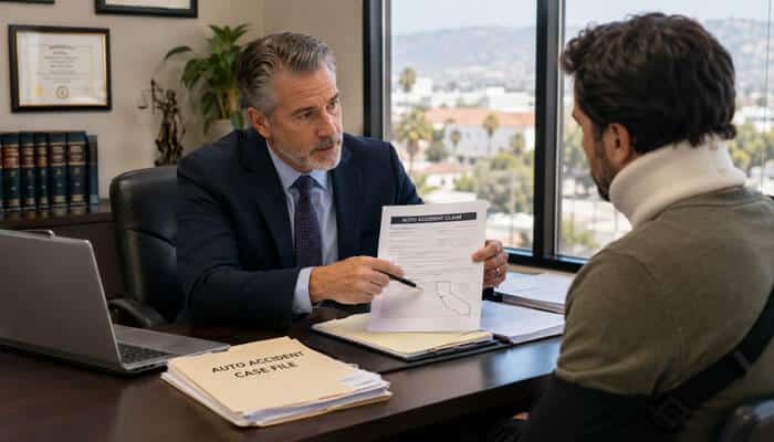 What a Personal Injury Lawyer Actually Does - Tycoonstory - My Legal Opinion Personal Injury Accident Lawyer explaining an auto accident claim to a client wearing a neck brace
