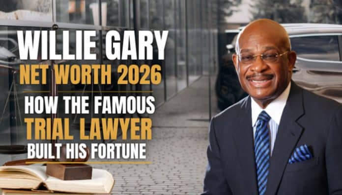 Willie Gary Net Worth featured image showing renowned American trial lawyer Willie Gary in a professional suit, highlighting his estimated 2026 wealth, landmark billion-dollar lawsuits, legal career achievements, and lasting influence on high-profile civil litigation.